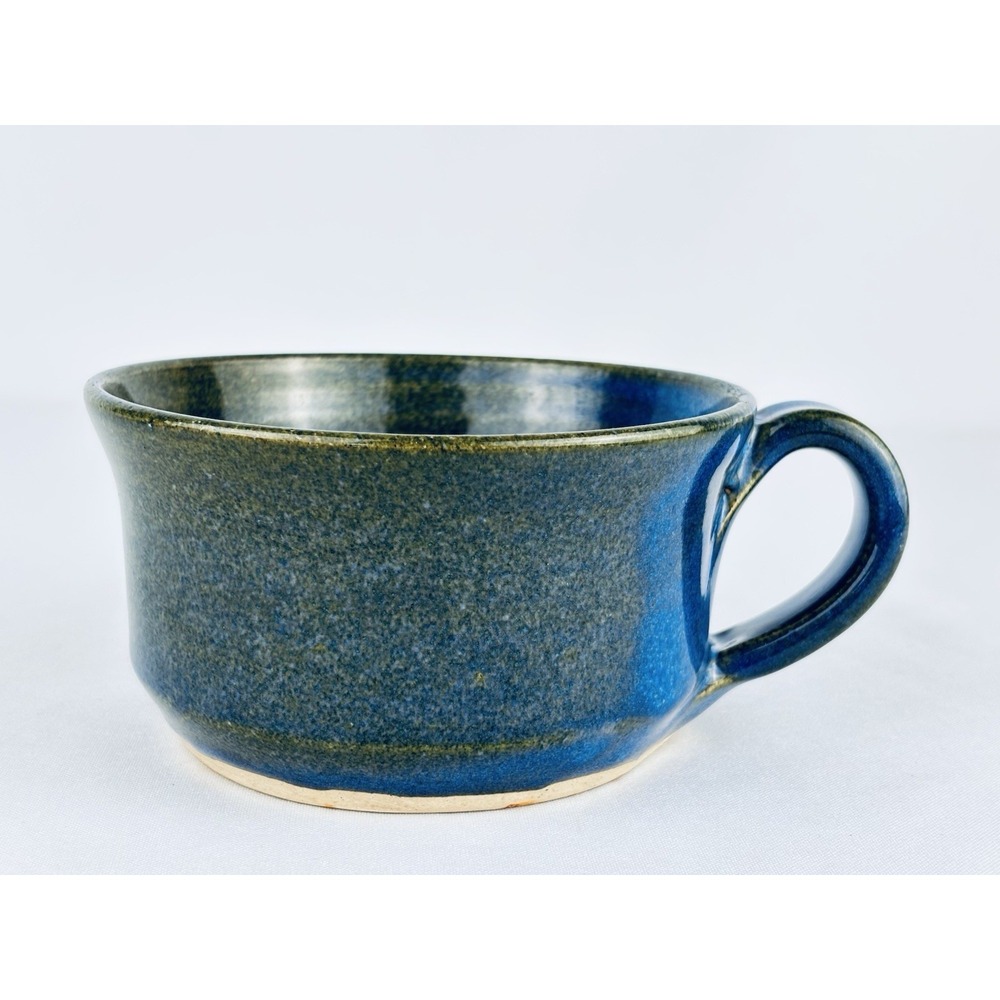 Large Vintage Handmade Pottery Stoneware Blue Speckled Mug Coffee Tea Bowl